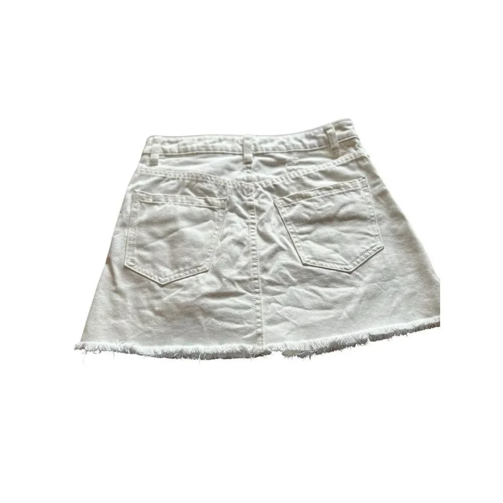 Free People Women's White Denim Mini‎ Skirt Size 26 Casual Pockets